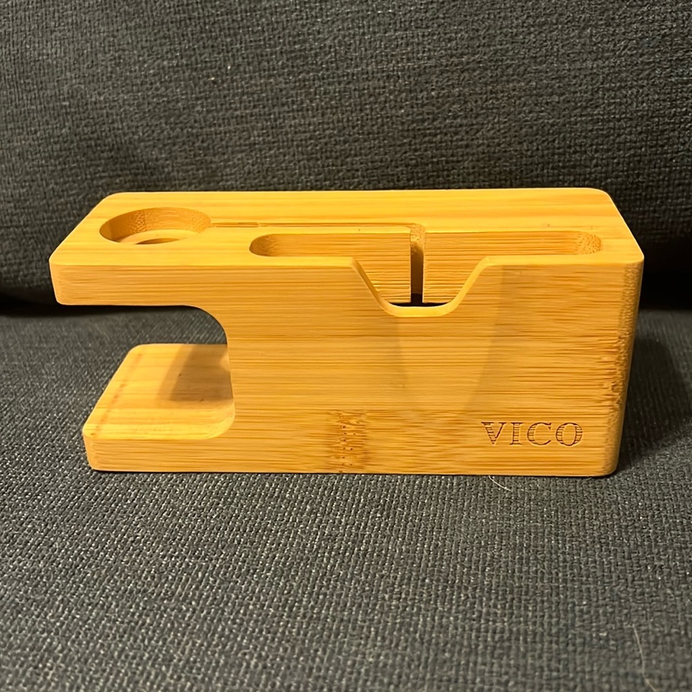 Watch and cell phone wood charging block